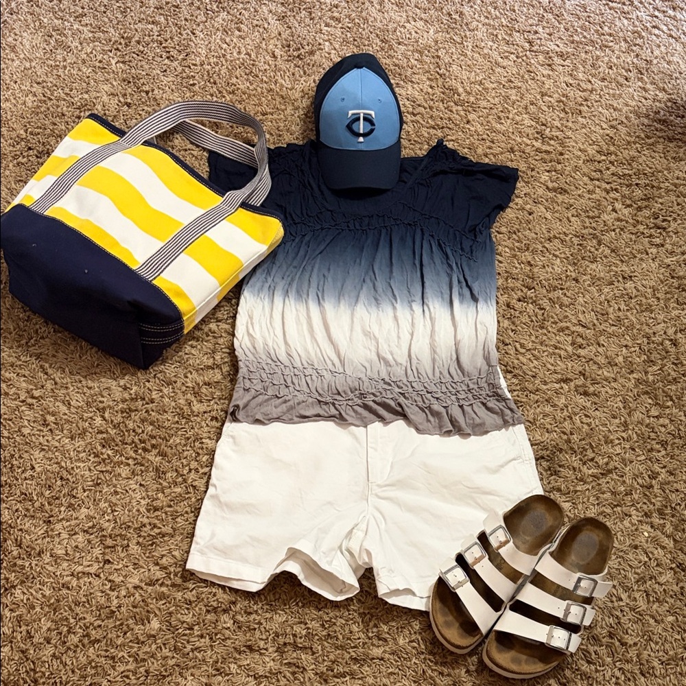 Willi Smith Navy to Light Gray Ombre Short Sleeve Top Size L